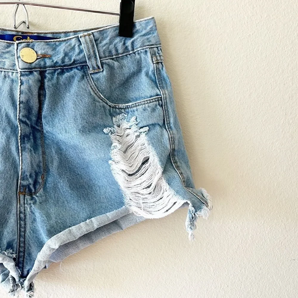 Gata Denim Jean Shorts Distressed